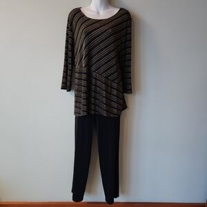 Chico's Travelers Navy and Gold Striped Top and Pants Set